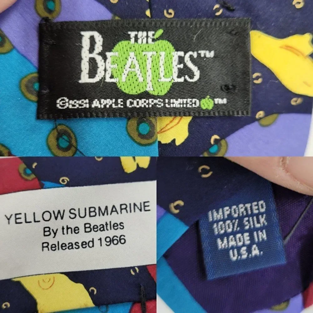 90's The Beatles Neck Tie‎ Yellow Submarine Silk Unisex Whimsical Colorful USA